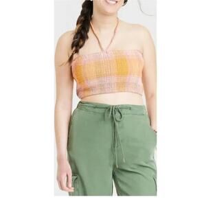 Universal Thread Smocked Tank Top -Pink Plaid Women's M NWT